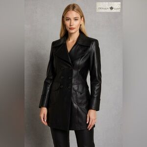 DENVER Corp. Vintage Faux Leather Double-breasted Trench Coat